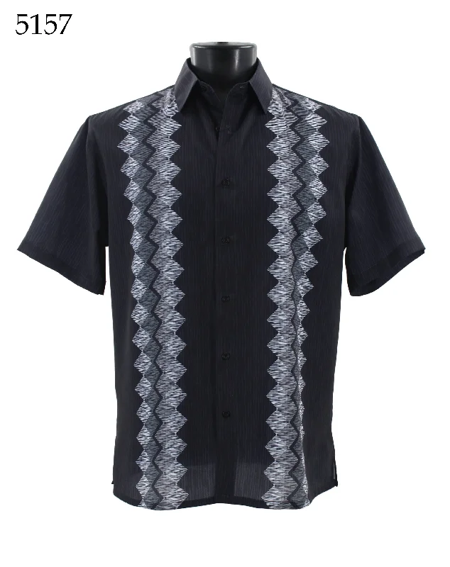 Bassiri Short Sleeve Button Down Casual Printed Men's Shirt - Diamond Pattern #5157 Athletic Men's Compression