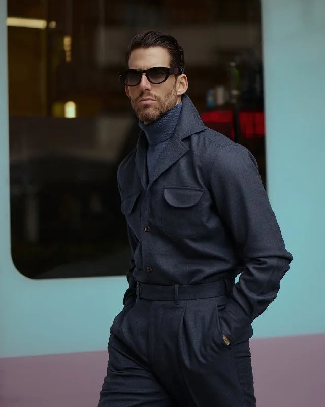 Dugdale Navy Blue Wool Flannel Shirt Jacket Tailored
