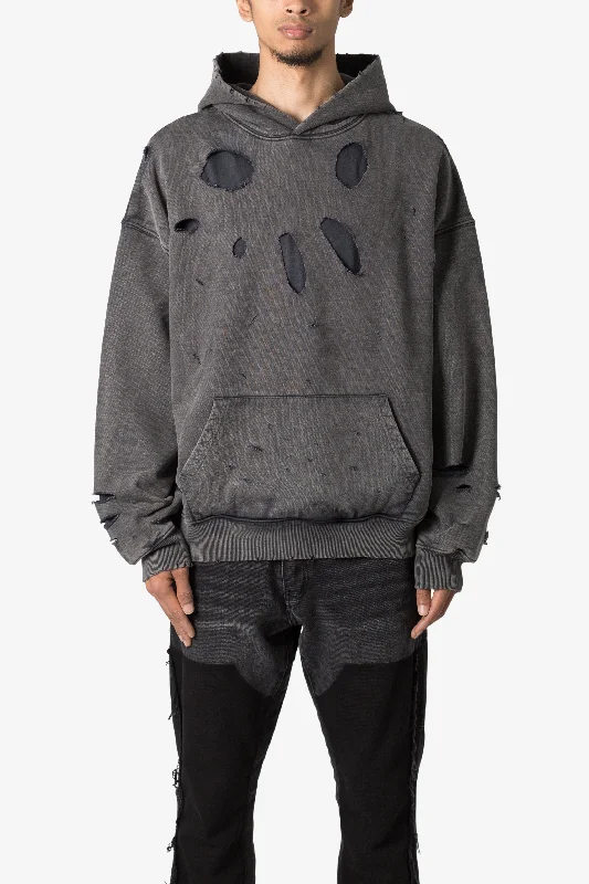 Breeze Destroyed Hoodie - Washed Black Sporty Men's Athleisure 