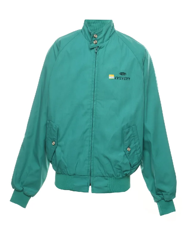 Green Zip-Front Embroidered Jacket - L Earthy Men's Sustainable 
