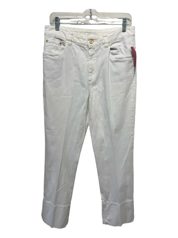 Brunello Cucinelli Size 8 White Cotton Denim Mid Rise Kick Flare Jeans Sporty Men's Tennis