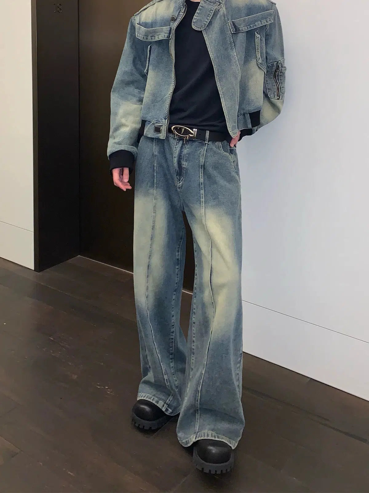 Washed Distressed Wide-Leg Jeans Dapper Men's 1920S