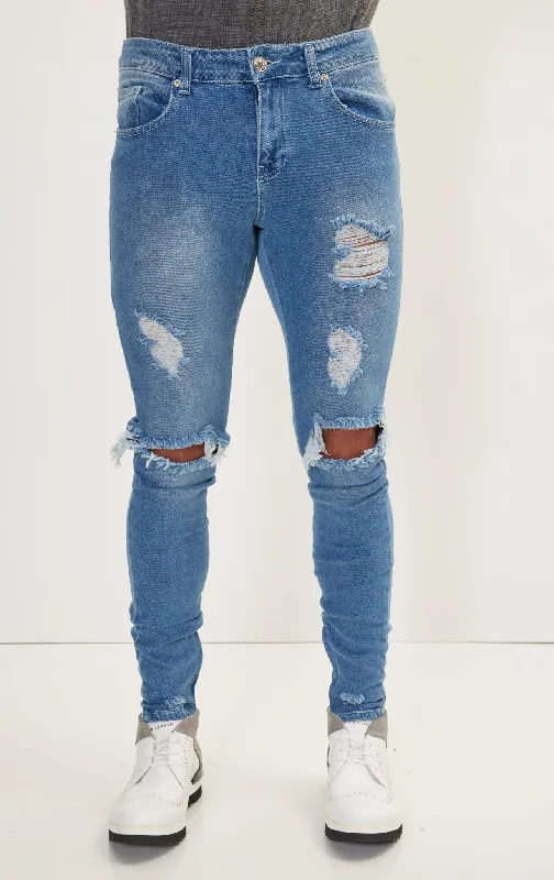 Thrashed Blue Skinny Fit Jeans Monochromatic All