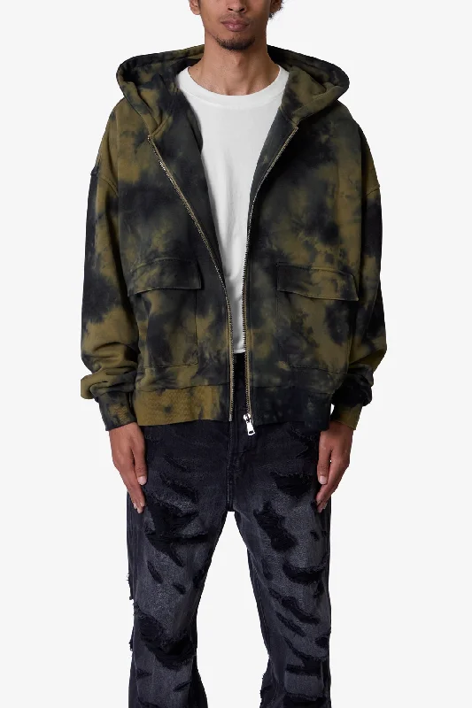 Crumple Tie Dye Hoodie - Olive Elegant Men's Cashmere