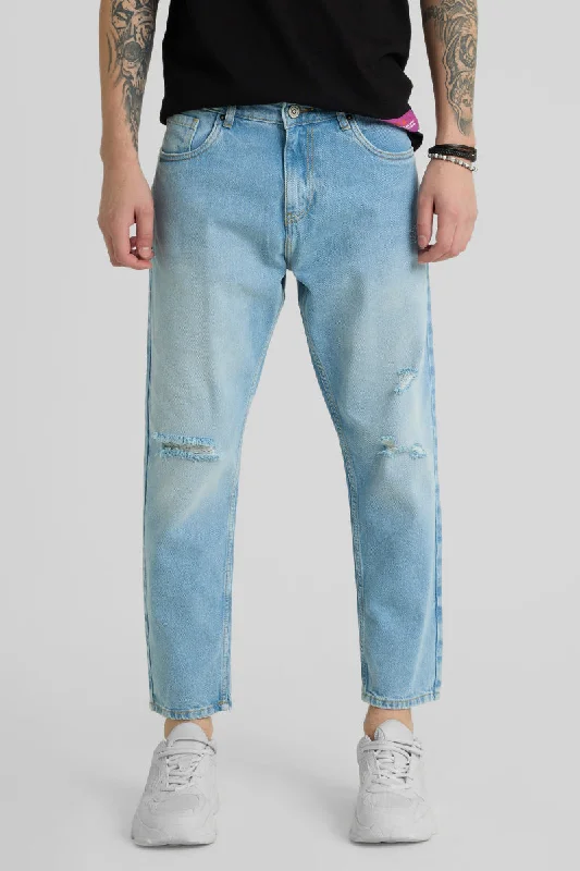 Light Blue Distressed Baggy Fit Jeans Elegant Men's Cashmere