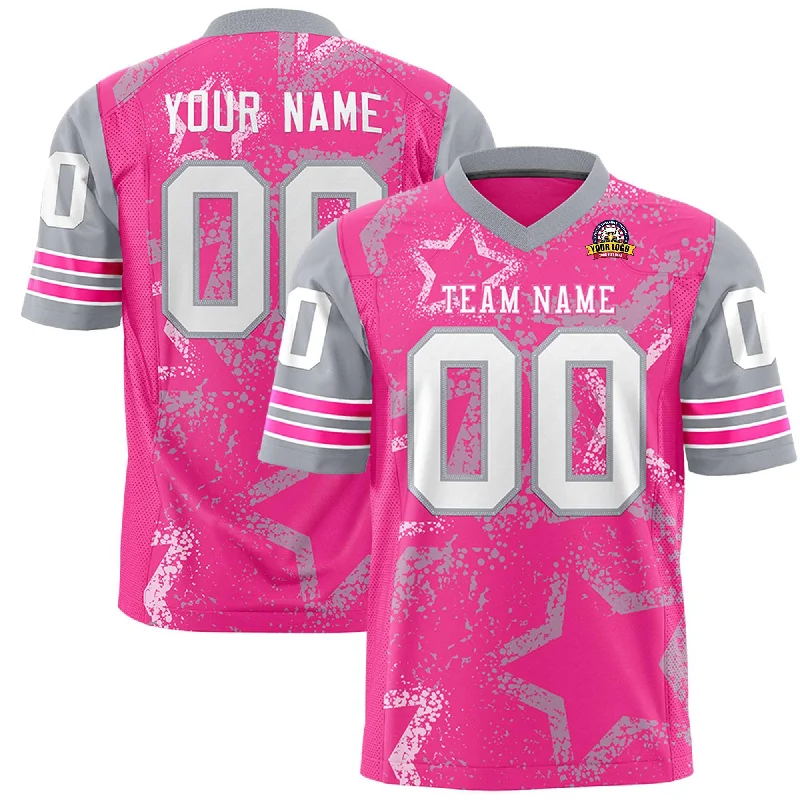 Custom Pink Powder Blue-White Personalized Star Pattern Design Authentic Football Jersey Edgy Men's Punk Custom Pink Powder Blue-White Personalized Star Pattern Design Authentic Football Jersey Edgy Men's Punk