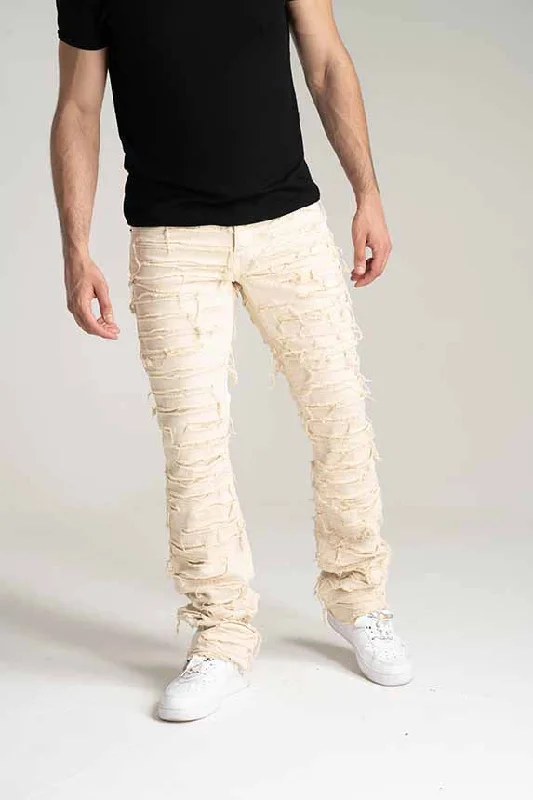 Taker Premium Stacked Pant with Multi Rip/Repair Pant (Bone) Bold Men's Statement