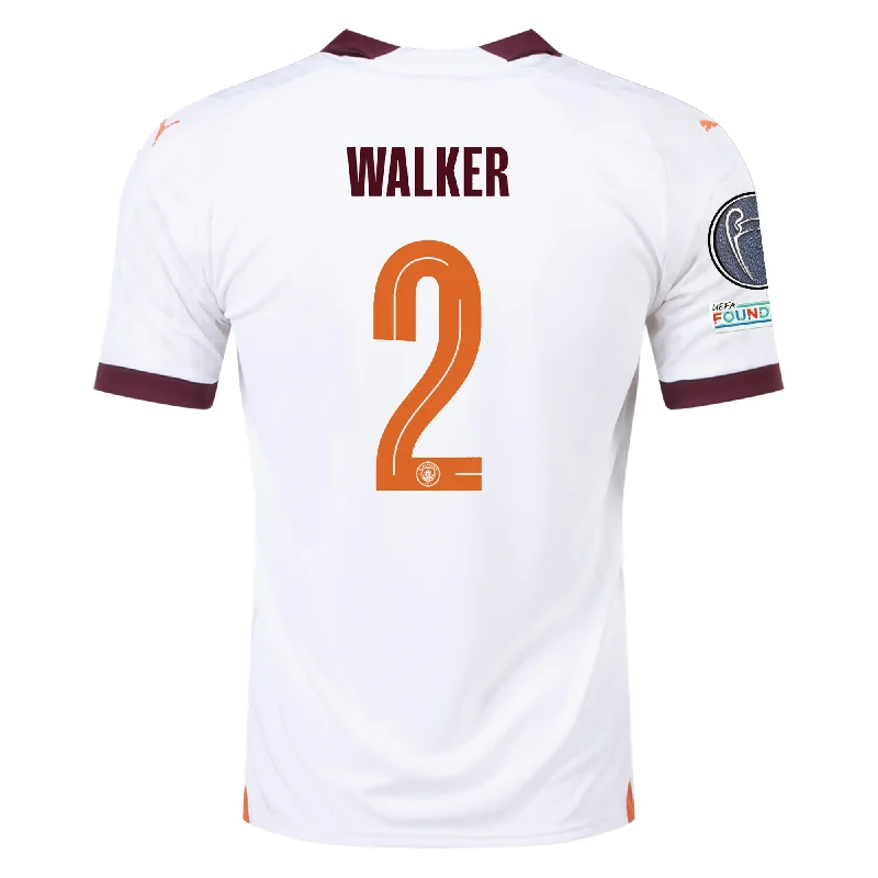 Puma Manchester City Kyle Walker Away Jersey w/ Champions League Patches 23/24 (Puma White/Aubergine) Beach Puma Manchester City Kyle Walker Away Jersey w/ Champions League Patches 23/24 (Puma White/Aubergine) Beach