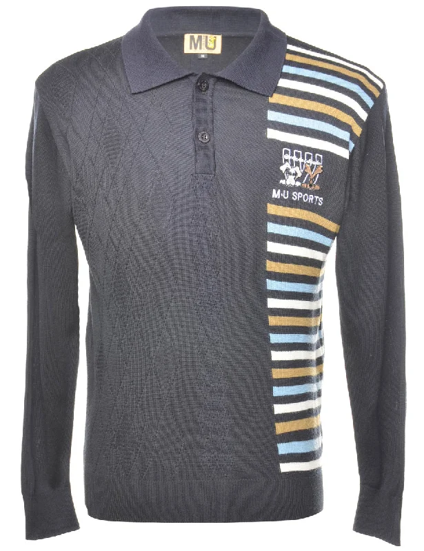 Long Sleeved Navy Jumper - M Casual Men's Loose