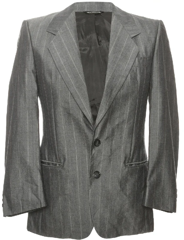 Striped Grey & White Blazer - M Elegant Men's Formal 