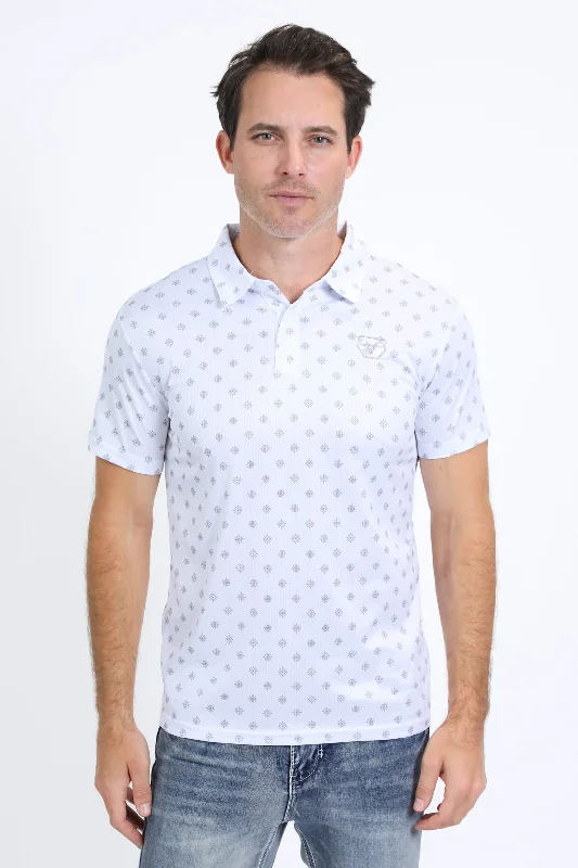 Mens Performance Fabric Print White Polo Earthy Men's Hemp