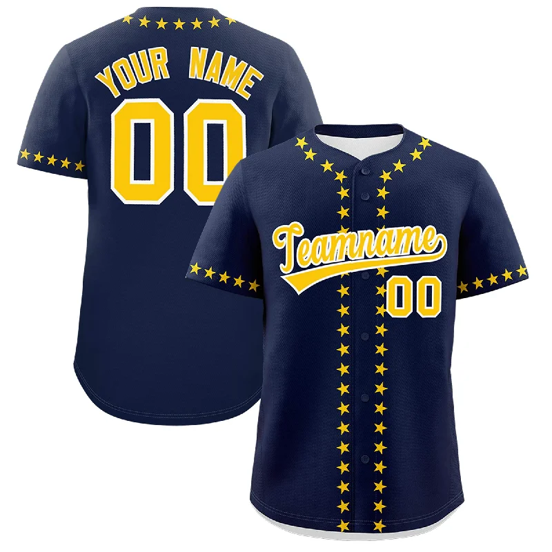 Custom Navy Gold Star Ribbing Authentic Baseball Jersey Unique Men's Upcycled