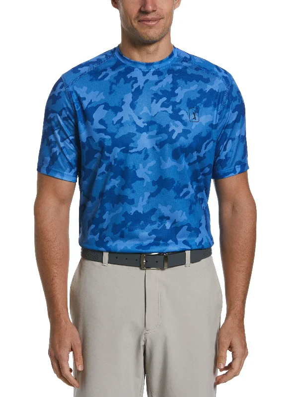 Men's Blocked Camo Print Crew Monochromatic Office Style