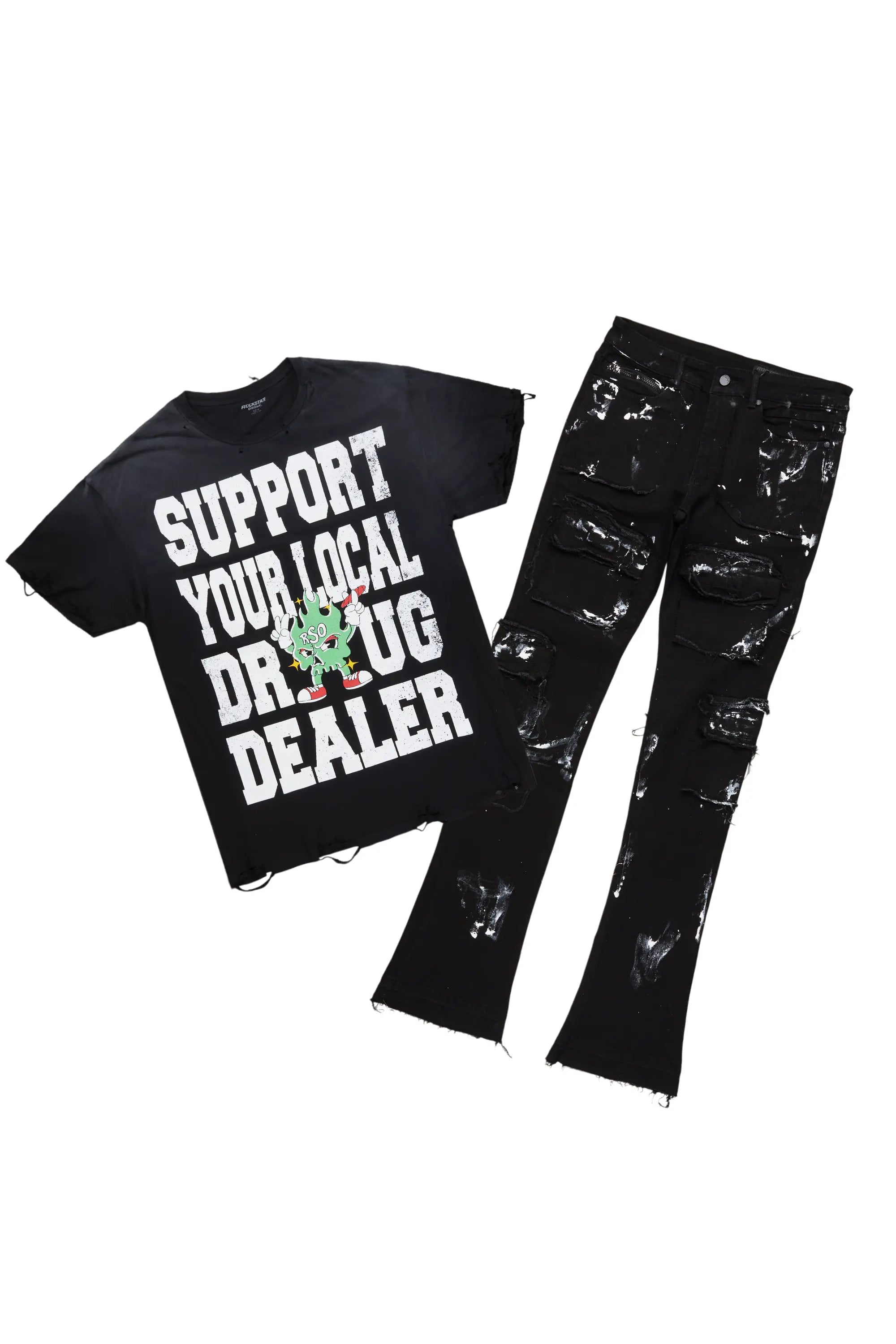 Tarl Black T-Shirt/Stacked Flare Jean Bundle Rugged Men's Outdoor 