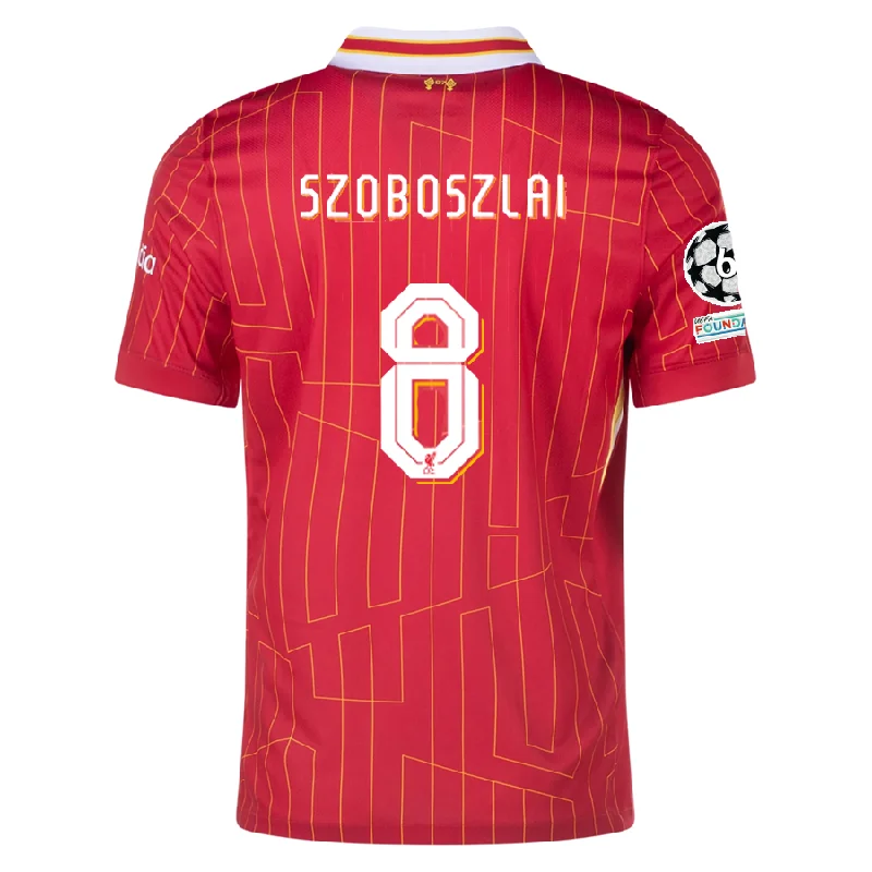 Nike Liverpool Dominik Szoboszlai Home Jersey w/ Champions League Patches 24/25 (Gym Red/Chrome Yellow) Stylish Men's Tropical 