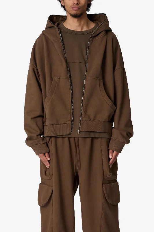 Full Zip Hoodie - Olive Casual Men's Loose
