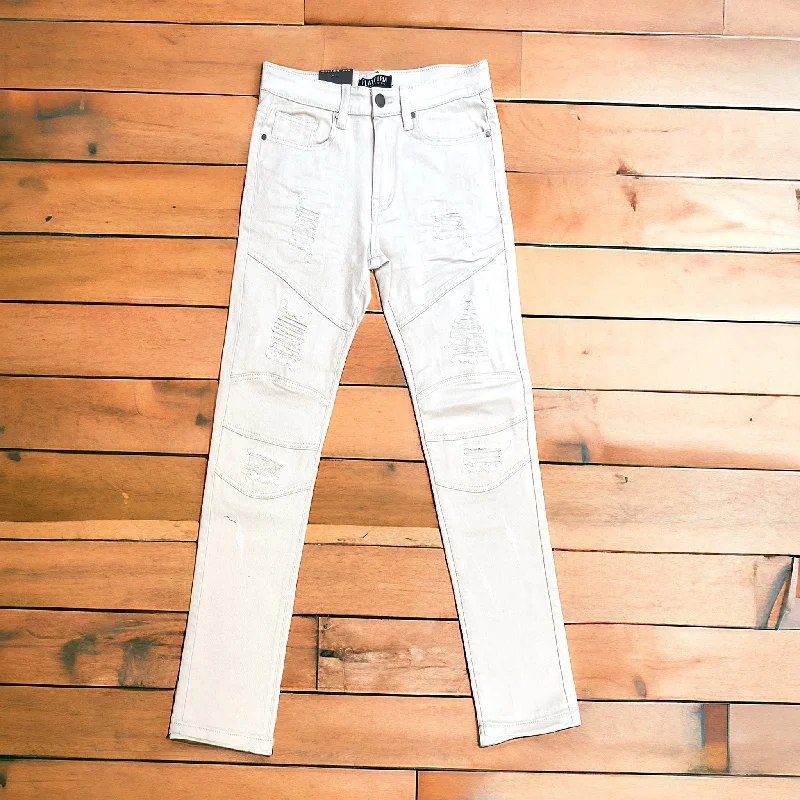 Platform Skinny Ripped Biker Jean (Stone) Casual Men's Short
