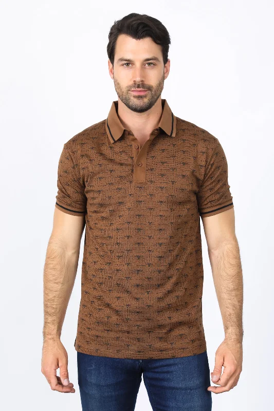 Mens Premium Cotton Camel Polo Shirt with Print Laid