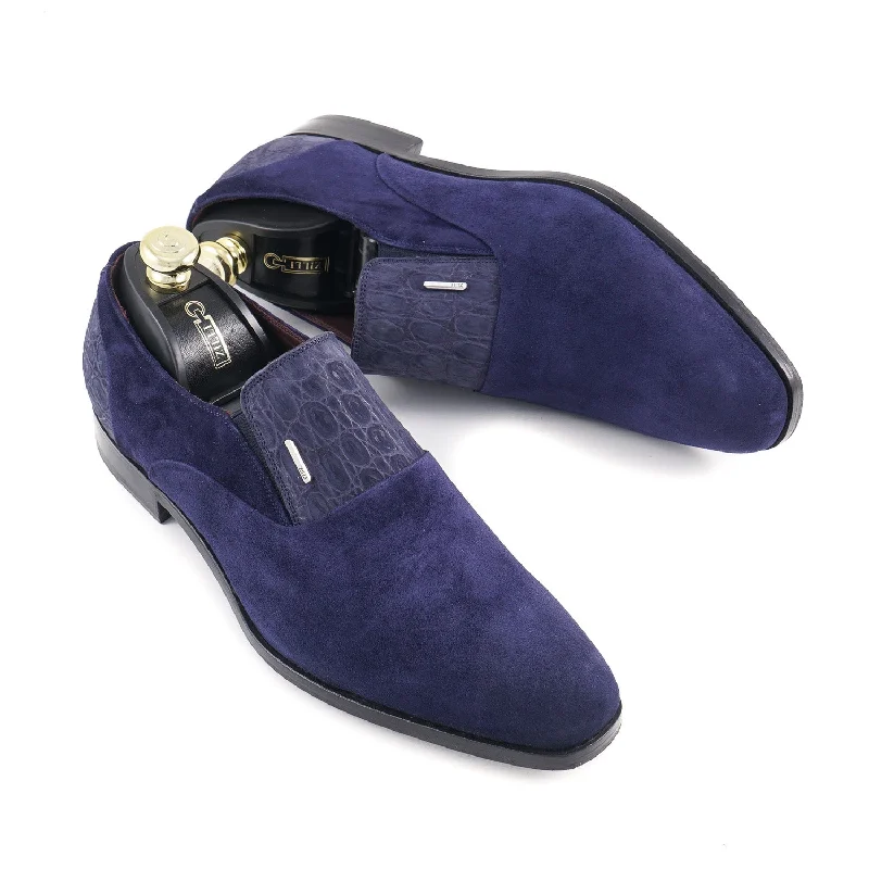 Zilli Calf Suede and Caiman Loafers Unique Men's Upcycled