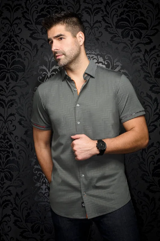 Au Noir Stretch Short Sleeve Shirt | Divenere Olive Dynamic Men's Glow