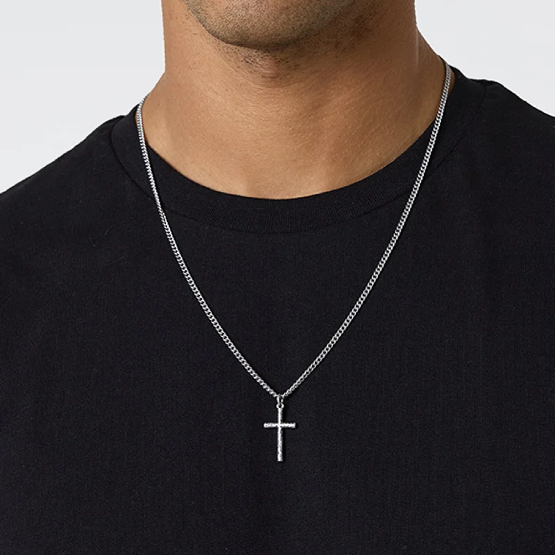 Textured Cross Pendant Necklace | Silver Edgy Men's Punk