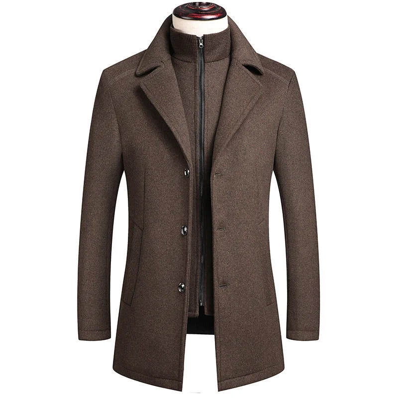 Men's Thick Double Layered Collar Wool Pea Coat Cclassic Men's Tweed