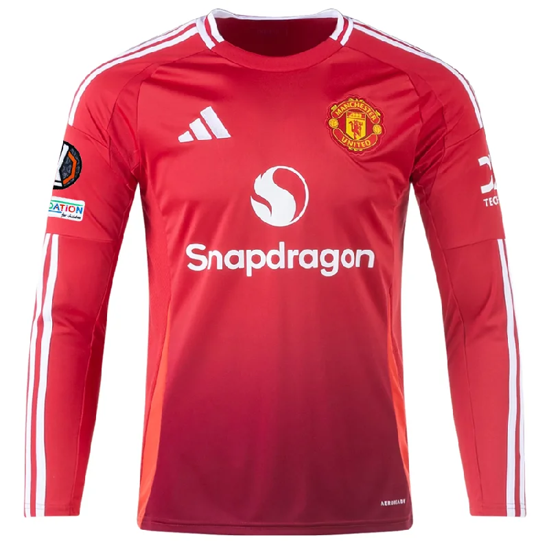 adidas Manchester United Long Sleeve Home Jersey w/ Europa League Patches 24/25 (Red) Confident Men's Power adidas Manchester United Long Sleeve Home Jersey w/ Europa League Patches 24/25 (Red) Confident Men's Power