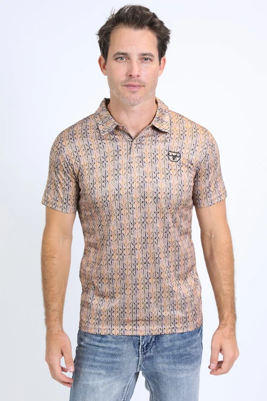 Mens Performance Fabric Print Khaki Polo Artistic Men's Hand