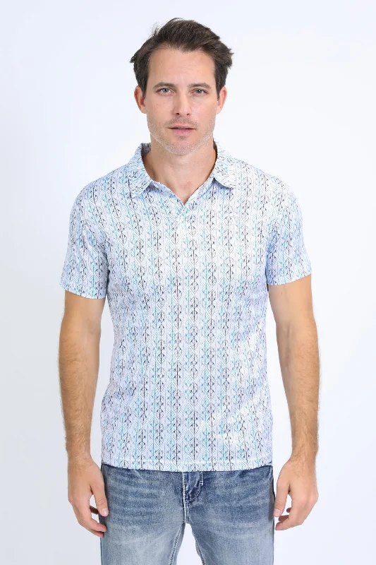Mens Performance Fabric Print White Polo Unique Men's Patch