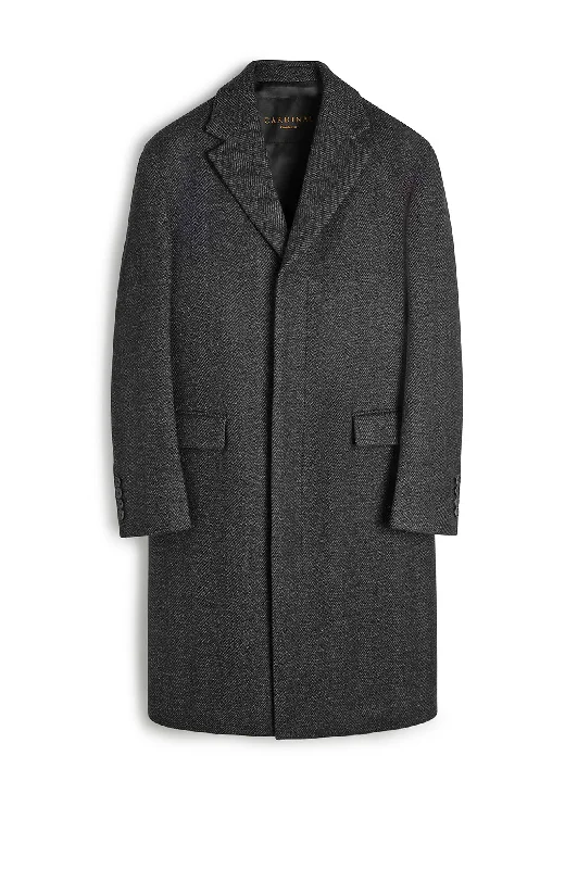 LIMITED EDITION: MERCER CHARCOAL HERRINGBONE TOPCOAT Streetwear Style