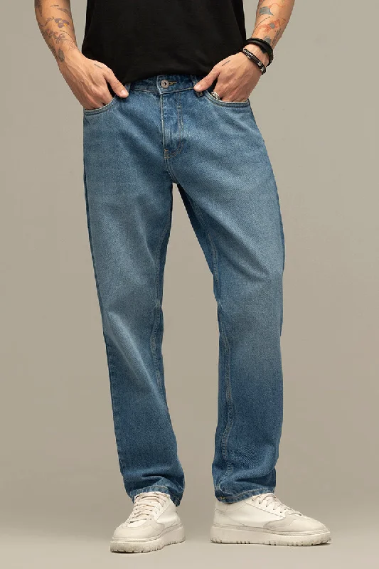 Refined Blue Relaxed Fit Jeans Elegant Men's Cashmere