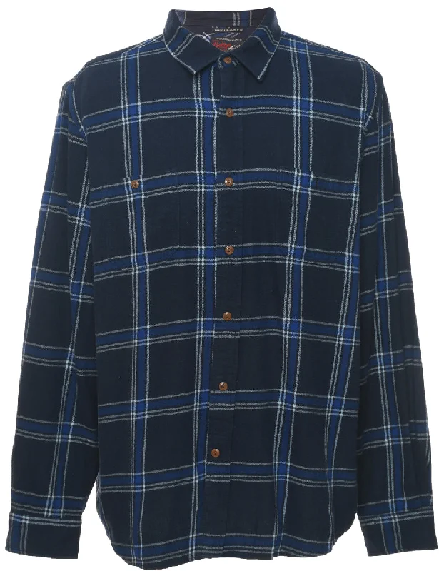 Navy Checked Shirt - L Elegant Men's Cashmere