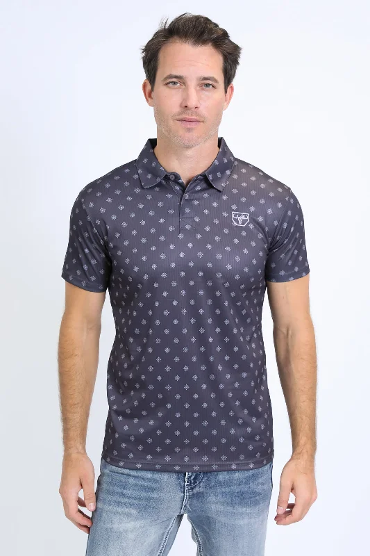 Mens Performance Fabric Print Charcoal Polo Practical Men's Quick