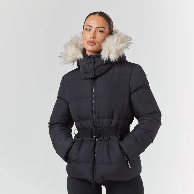 Belted Ski Jacket | Black Sophisticated Men's 