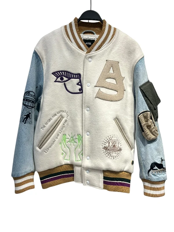 ALPHA STYLE/Jacket/M/Wool/WHT/Graphic/LETTERMAN JACKET Unique Men's Patch
