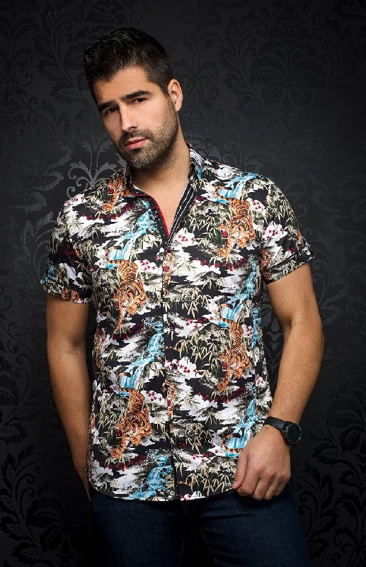 Au Noir Short Sleeve Stretch Shirt | Giotto Multi British Gentleman Style