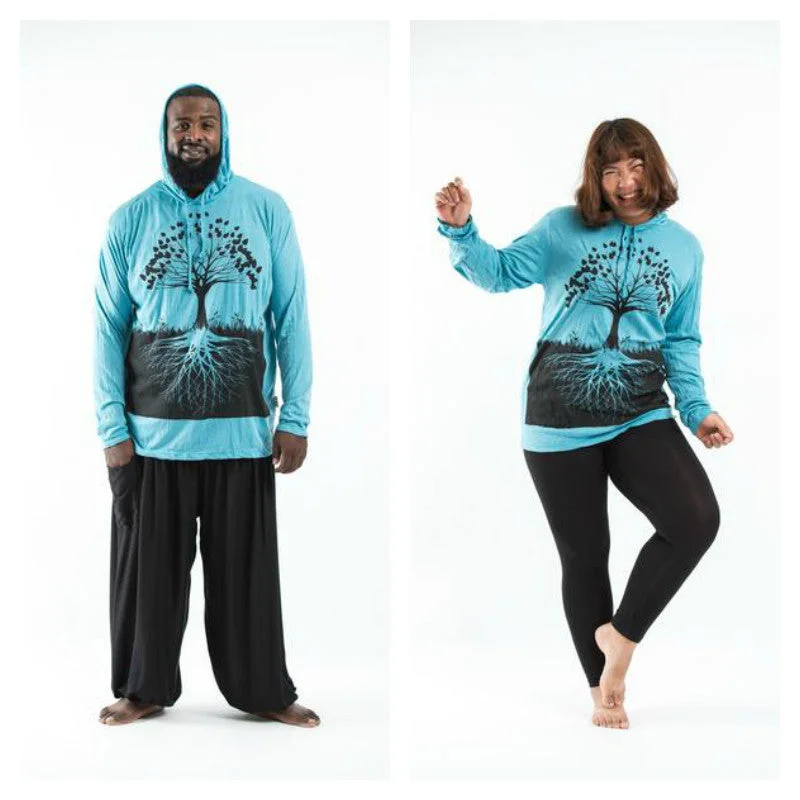 Plus Size Unisex Tree of Life Hoodie in Turquoise Rugged Men's Outdoor 