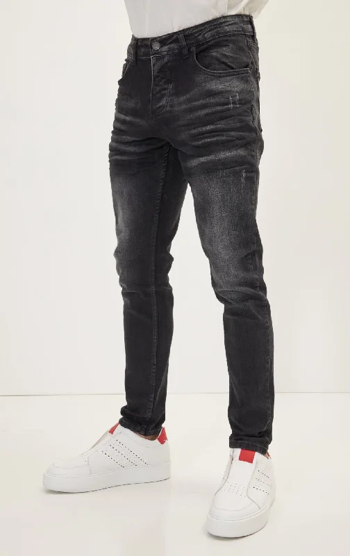 Whiskers Wash Skinny Jeans - Black Casual Men's Japanese 