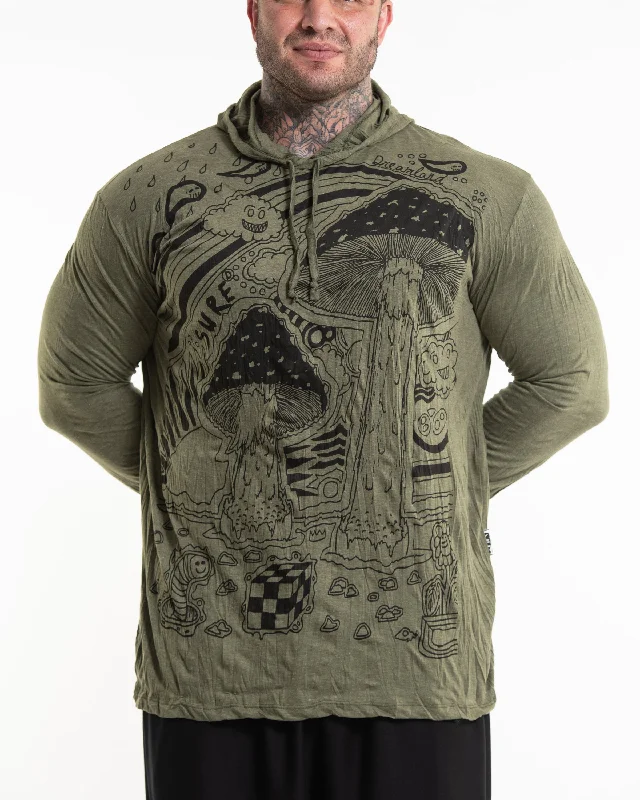 Plus Size Unisex Magic Mushroom Hoodie in Green Cool Men's Distressed