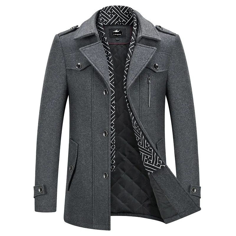 Men's Winter Warm Thick Wool Blend Coat with Removable Scarf Practical Men's Multi