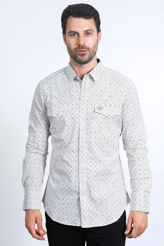 Mens Western Modern Fit Cotton/Spandex Long Sleeve White Shirt with Snaps Earthy Men's Sustainable Mens Western Modern Fit Cotton/Spandex Long Sleeve White Shirt with Snaps Earthy Men's Sustainable