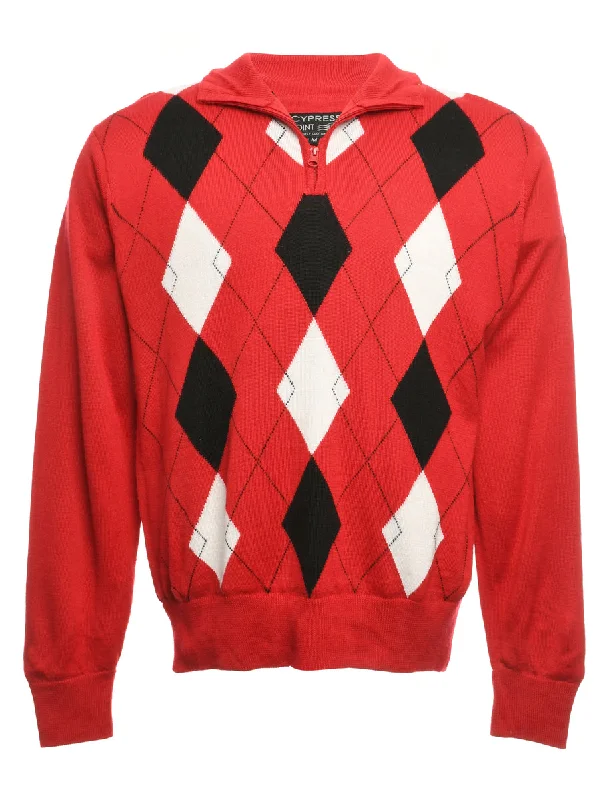 Argyle Long Sleeved Jumper - M Casual Men's Loose