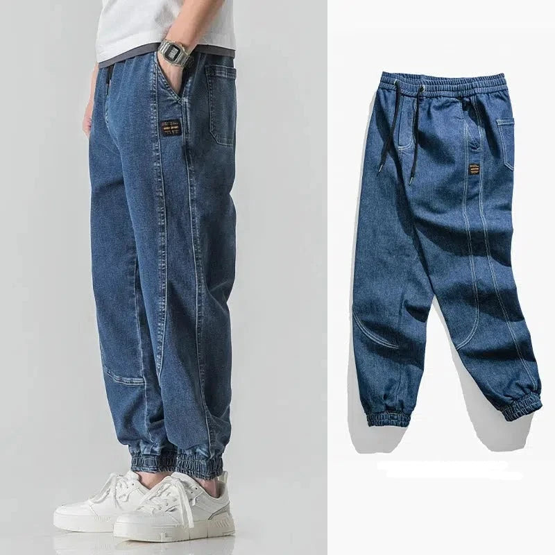 Blue Drawstring Sports Jeans Stylish Men's Tropical 