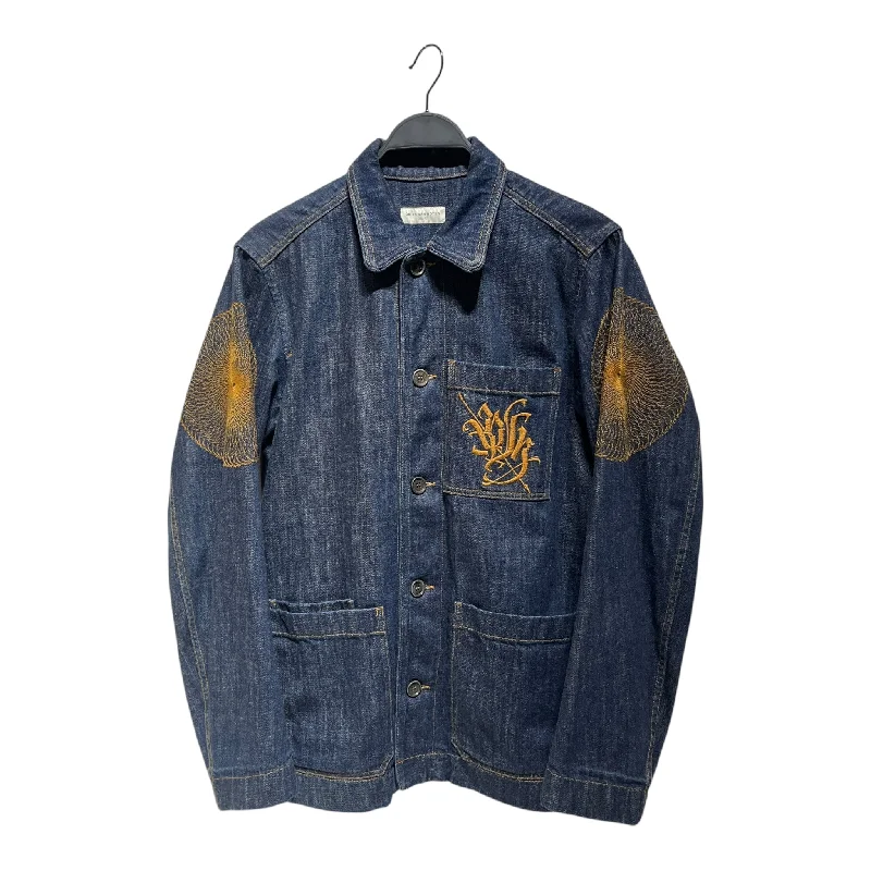 DRIES VAN NOTEN/Denim Jkt/46/Denim/NVY/Graphic/EMBROIDERED SCRIPT Tailored