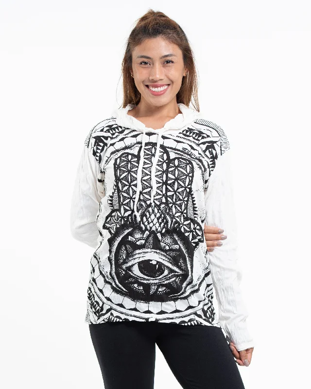 Unisex Hamsa Eye Hoodie in White Lumberjack