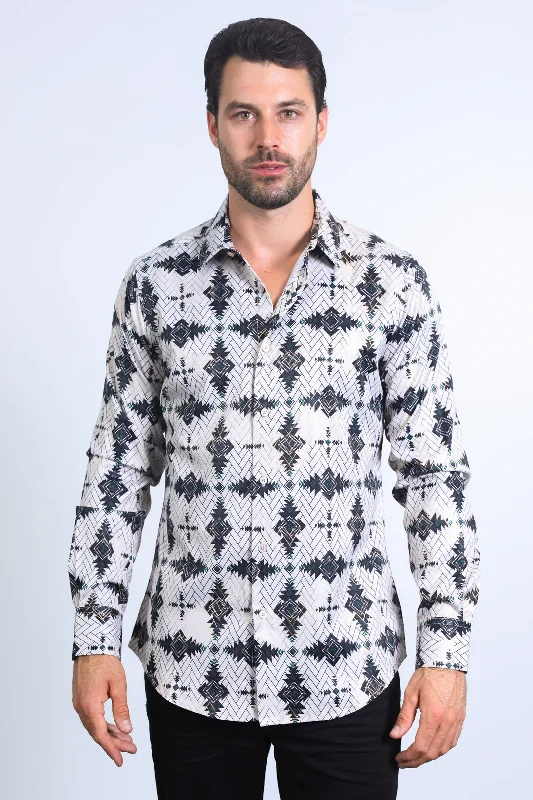 Mens Modern Fit Stretch Foil Fashion Beige Shirt Tough Men's Tactical
