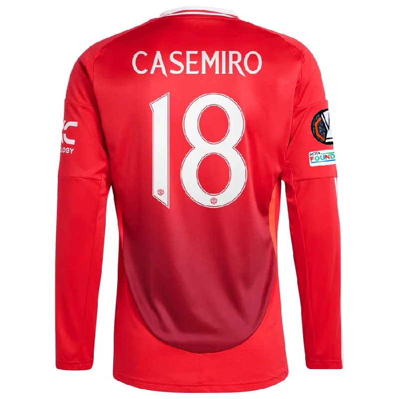 adidas Manchester United Casemiro Long Sleeve Home Jersey w/ Europa League Patches 24/25 (Red) Elegant Men's Cashmere adidas Manchester United Casemiro Long Sleeve Home Jersey w/ Europa League Patches 24/25 (Red) Elegant Men's Cashmere