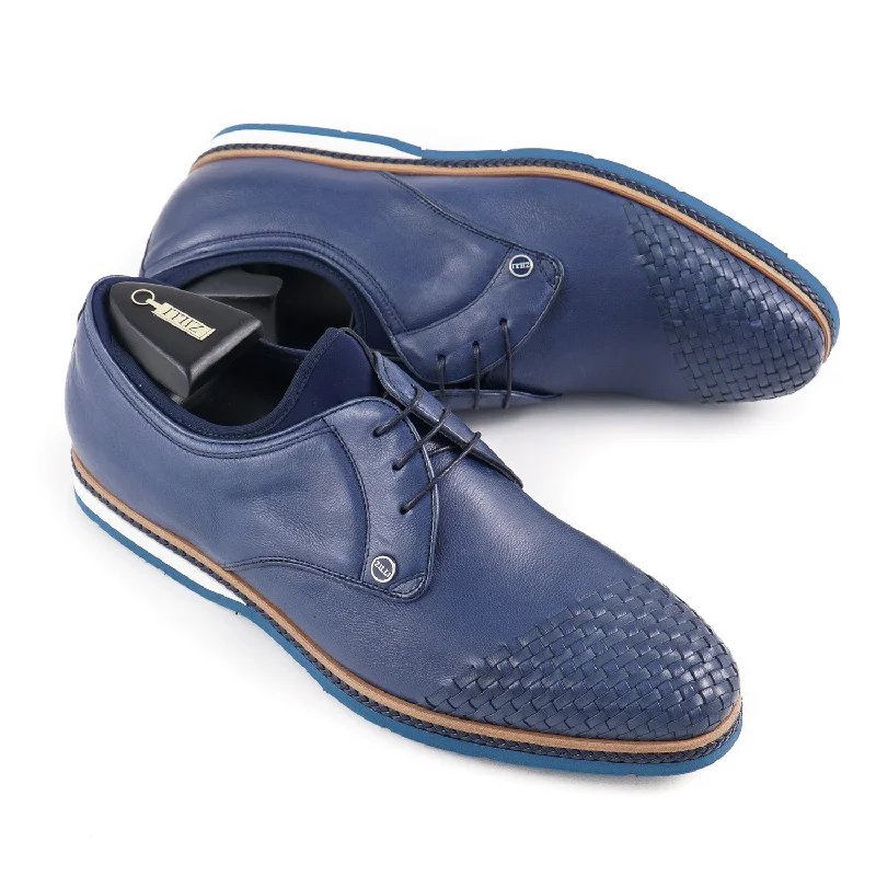 Zilli Calf Leather Derby with Woven Detail Elegant Men's Cashmere