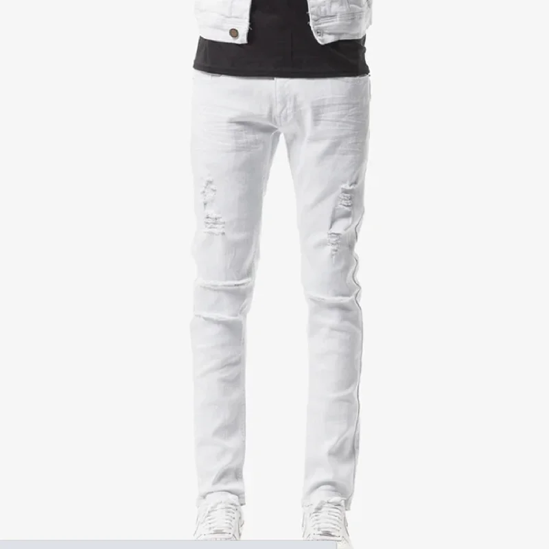 Copper Rivet Ripped Slim Jean (White) Refined Men's Velvet
