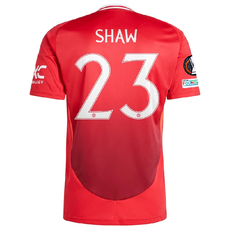 adidas Manchester United Luke Shaw Home Jersey w/ Europa League Patches 24/25 (MUFC Red) Artistic Men's Hand adidas Manchester United Luke Shaw Home Jersey w/ Europa League Patches 24/25 (MUFC Red) Artistic Men's Hand